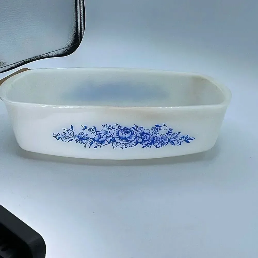 Vintage Federal Heat Proof casserole dish blue roses.
